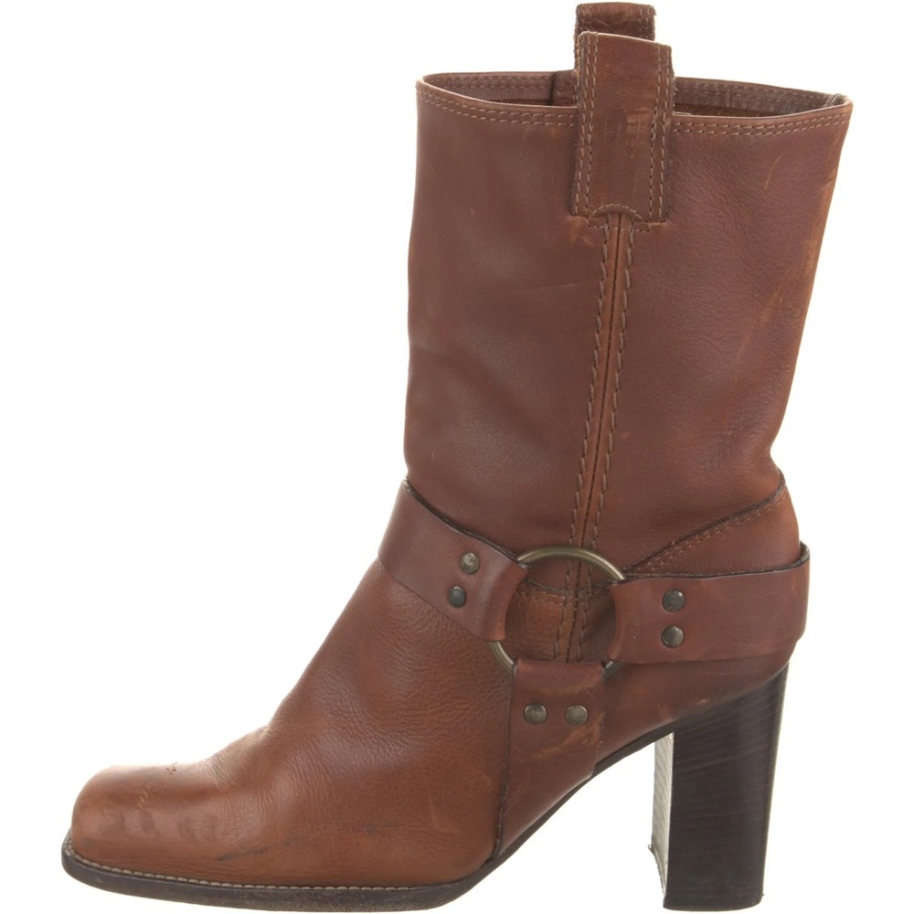 Vintage Michael Kors Chestnut Brown Leather Mid-Calf Heeled Boots - Picture 2 of 5